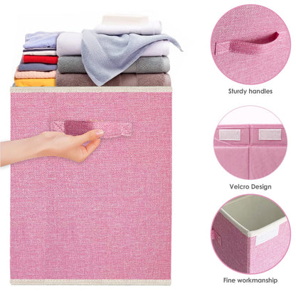 VERONLY Large Collapsible Toy Storage Box with Lid & Handles - Kids Organizer Chest for Toys, Clothes, Blankets (Pink, Nursery, Playroom, Bedroom)-24.5''×13''×16''