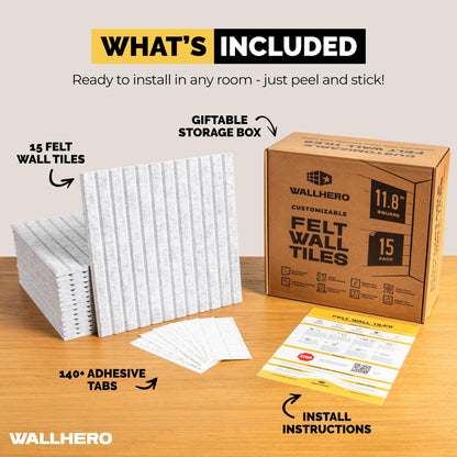 WALLHERO Office Cork Board, 59"x36" | 15 Pack | Felt Tiles for Wall, Tac Board, Large Felt Board, Wall Protector for Dart Board, (Gray Marble Slats)