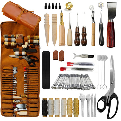 Jokuye Leather Working Tools Kit, Professional Leather Craft Tools for Carving, Stamping, Sewing, Punching, Cutting, Beveling with Durable Storage Bag, Tooling Kit for Crafting, Repair & DIY Projects
