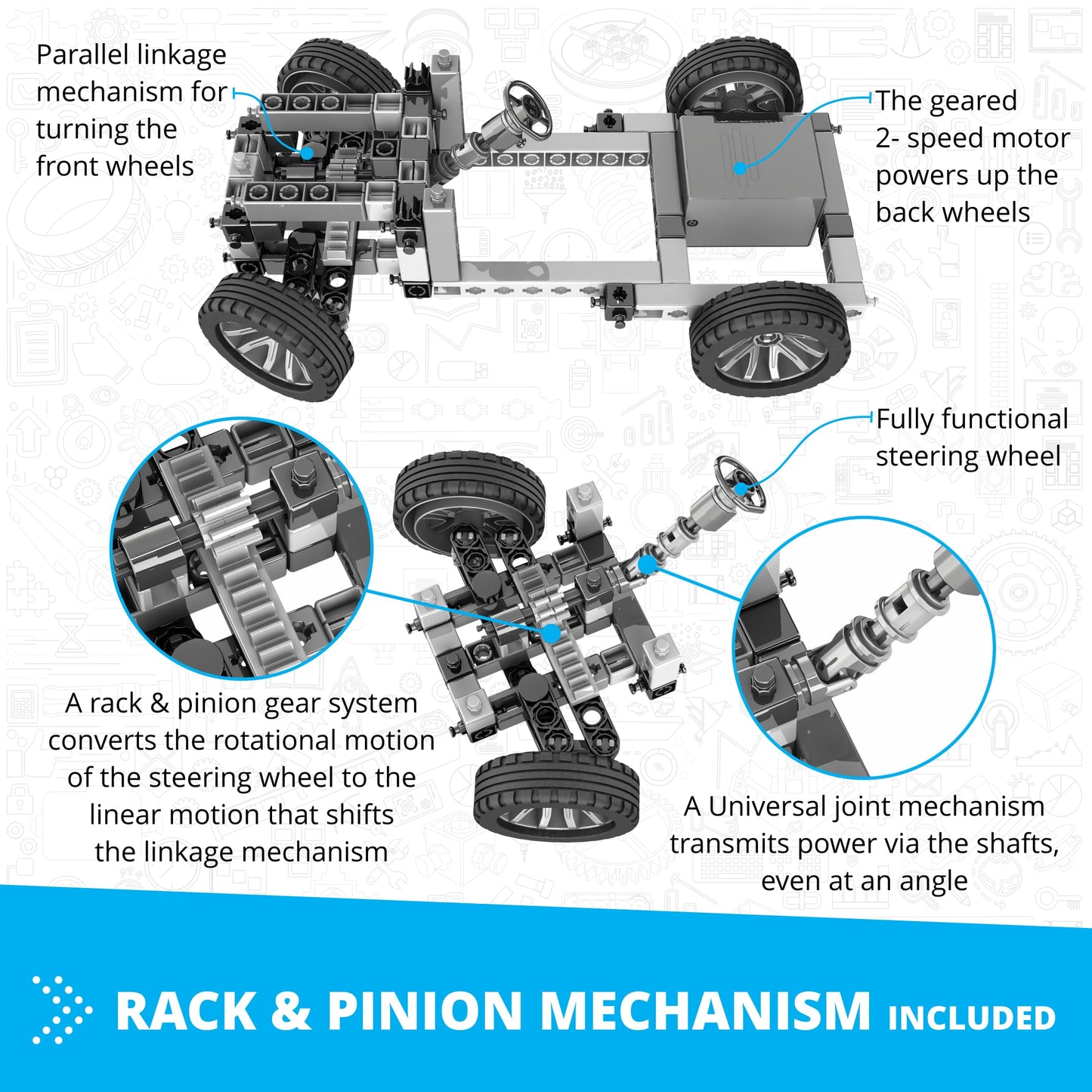Engino: Inventor Motorized Series - Offroader - 10-In-1 Multimodel, Toy Vehicle Brick Building Set, Rack-Pinion Mechanism, Snap Assembly, STEM, Kid 9+