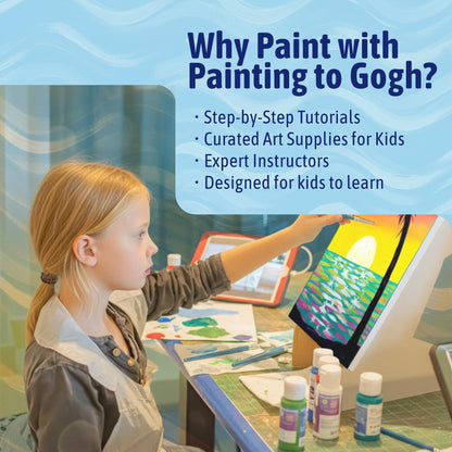 Painting to Gogh – Magic Sparkle Bundle – 4-in-1 Kids Painting Kit – 4 Canvases, Set of 3 Brushes, Acrylic Paint, Easels, Palettes, Aprons & Step-by-Step Tutorials – Fun Art Set for Kids –Ages 6 to 12