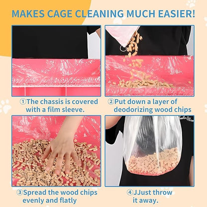 Disposable Cage Liner Bags (100-Pack) – 27'' X 19'' Clear Plastic Rabbit Cage Liners, Leak-Proof Toilet Film for Bunny, Guinea Pig, Hamster, Hedgehog & Small Animals – Universal Crate Tray Covers for