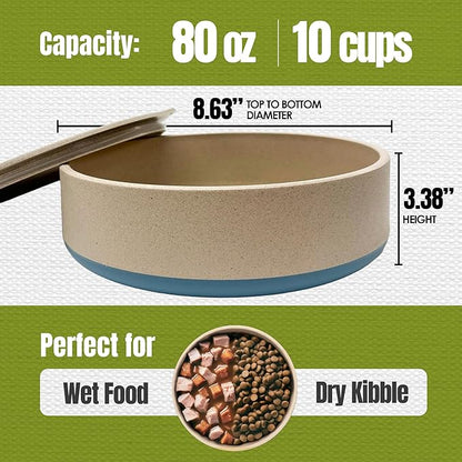 Palz&Co EcoBowl with Lid for Dogs & Cats, 80 oz Blue - Natural Bamboo Pet Bowl with Non-Slip Base, Pet Food and Water Dish, Dishwasher Safe