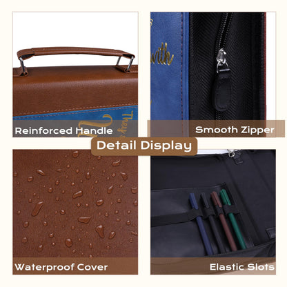 XKDOUS 20 Pcs Bible Cover Kit for Men Leather Book Carrying Case Church Bag Holder with Handle, Tabs, Pens, Study Supplies Christian Gift Father Day for Dad, Mom, Women, Friends