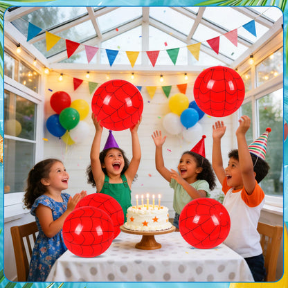 SCIONE 12 Pack 12 Inch Red and Blue Web Beach Balls for Kids, Inflatable Balls for Pool Party Decorations, Spider Theme Birthday Favors & End of Year Student Gifts