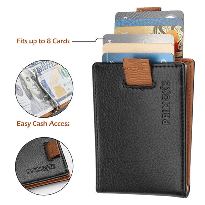 PRIMOXE RFID Wallet for Men – Slim Leather Front Pocket Bifold with Money Clip – Minimalist Texas Brown Wallet, Credit Card Holder, RFID Blocking, Gift Box Included