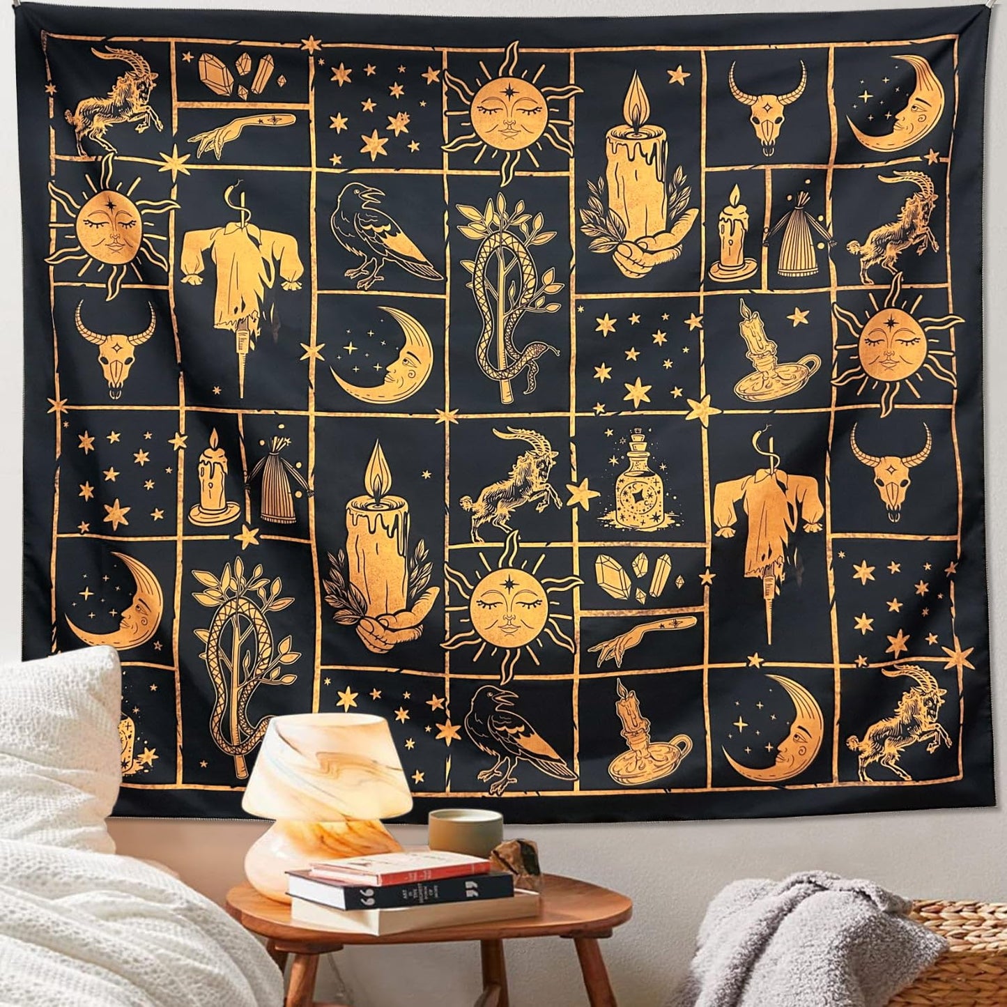 ARTCREATOR Witchy Tapestry Black and Gold Witch Tapestry, Witchy Wall Decor Aesthetic Wall Hanging Decor for Living Room Bedroom(70" x 90")