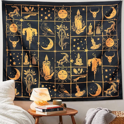 ARTCREATOR Witchy Tapestry Black and Gold Witch Tapestry, Witchy Wall Decor Aesthetic Wall Hanging Decor for Living Room Bedroom(70" x 90")