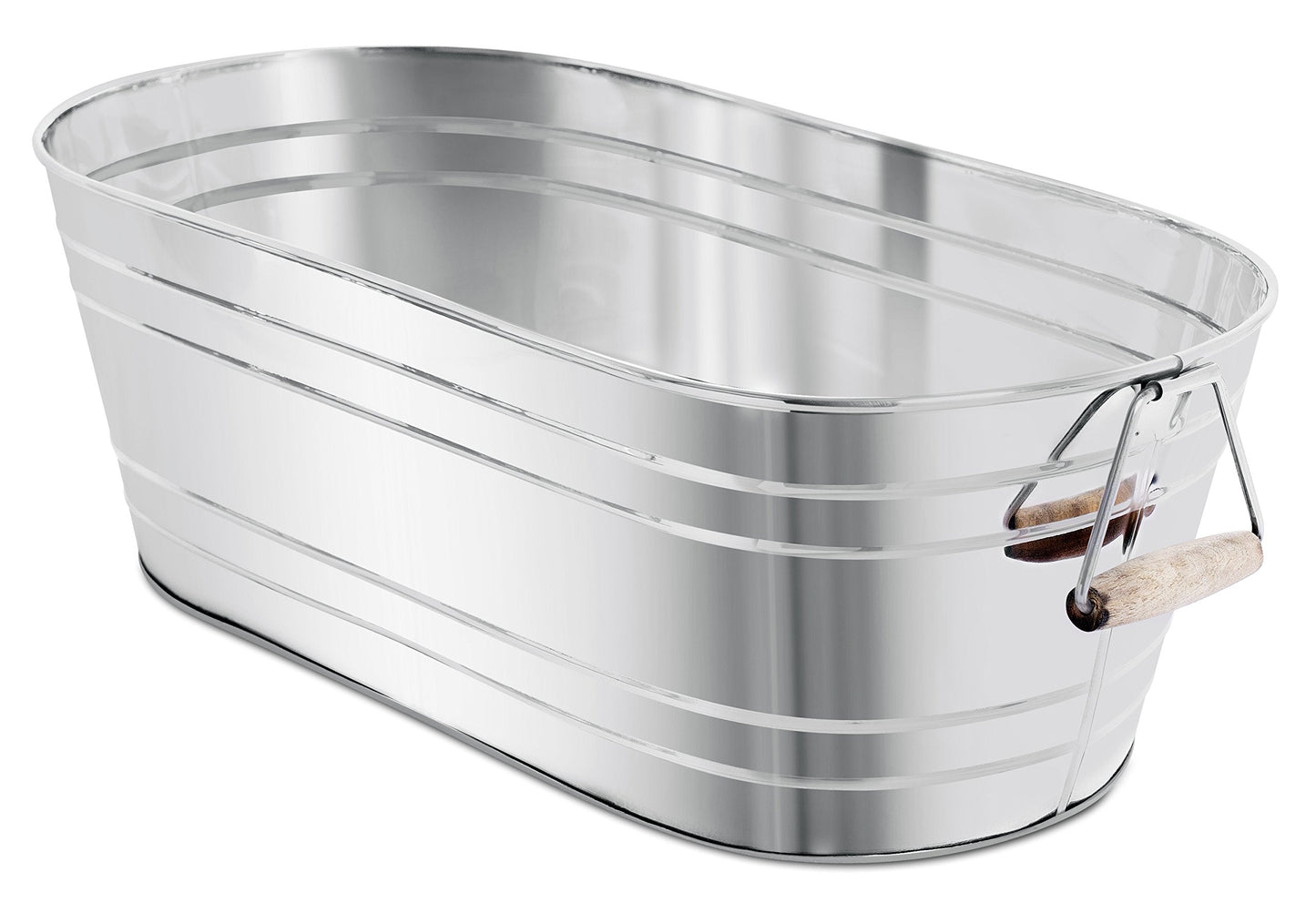 BirdRock Home Stainless Steel Beverage Tub with Stand - Oval - Bottom Tray - Party Drink Holder - Wooden Handles - Outdoor or Indoor Use - Free Standing