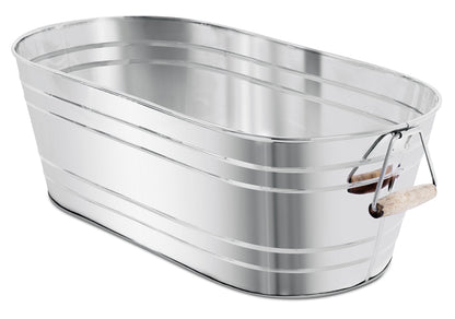 BirdRock Home Stainless Steel Beverage Tub with Stand - Oval - Bottom Tray - Party Drink Holder - Wooden Handles - Outdoor or Indoor Use - Free Standing