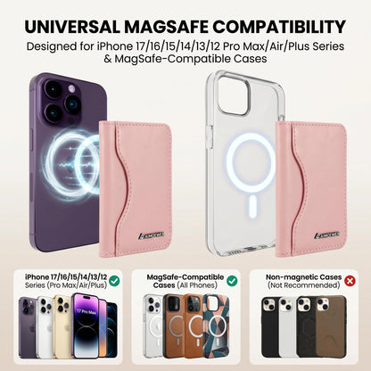 AIMDFWER Magsafe Wallet Women with 7 Credit Card Holders&ID Window, Strong Magnet Minimalist RFID Blocking Sleeves for MagSafe Phones and Cases, Compatible with iPhone 12/13/14/15/16/17 Series(Pink)