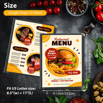 FLKQC Transparent Restaurant Menu Covers 8.5 x 11 | Restaurant Recipe Menu Covers Transparent Restaurant Menu Covers for Kitchen, Drink, Wine Menu Covers Black (10, 6 Page)