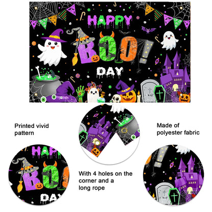 Mocsicka Happy Boo Day Banner Backdrop Halloween Happy Birthday Banner Purple Cute Ghost Happy Boo Day Halloween Birthday Decorations Photo Booth Props 70.8x43.3(inch)