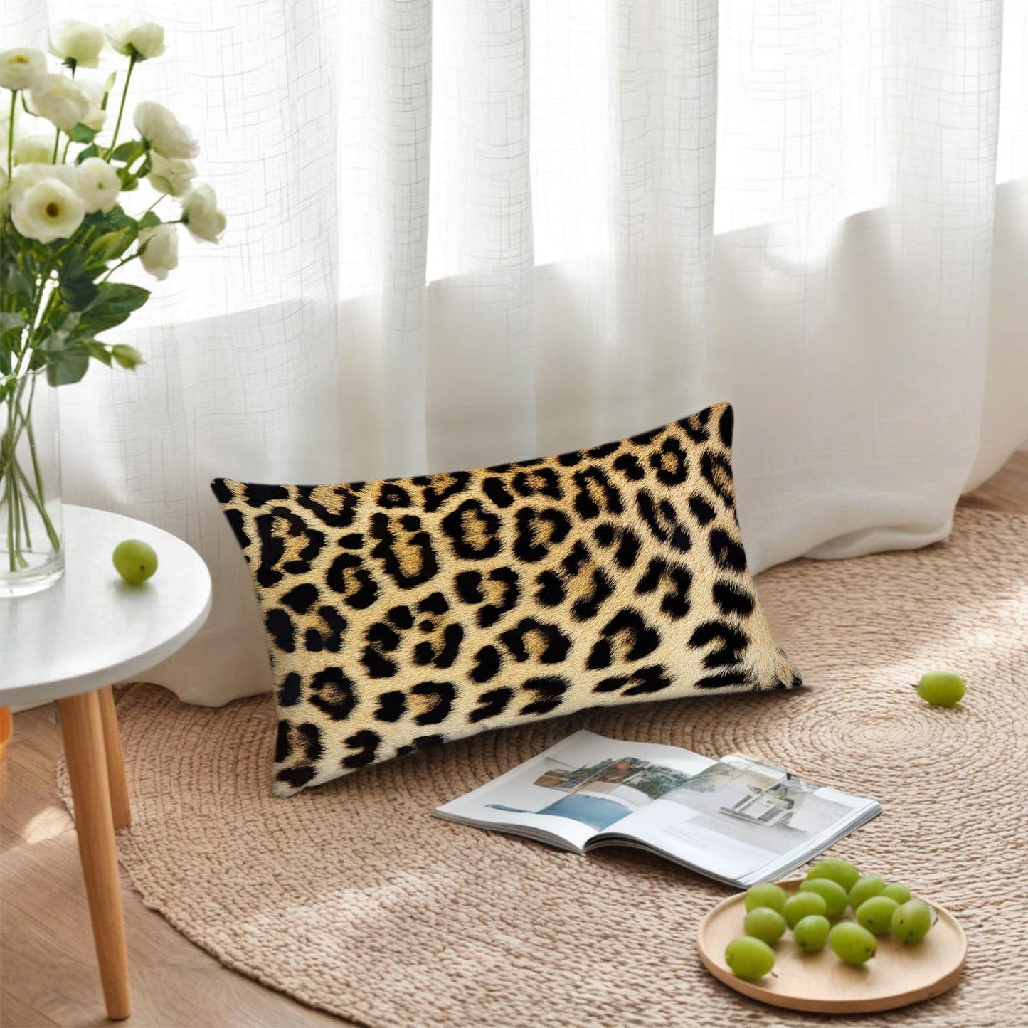 Kerton Stork Cheetah Throw Pillow Covers 12X20 Set of 2, Leopard Lumbar Decorative Throw Pillows for Couch Bed- Long Soft Washable Animal Print Throw Pillow Cases for Sofa Bedroom Dorm, Black Yellow