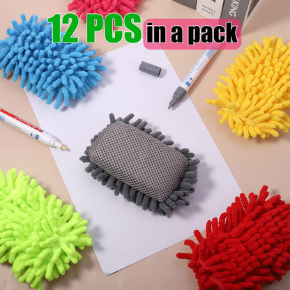 Jspupifip 12 Pcs Microfiber Shag Eraser Whiteboard, Magnetic Dry Erase Eraser Whiteboard Washable White Board Dry Erase for Marker Chalk Home Classroom Office Supplies, Blue Pink Green Red Yellow Gray