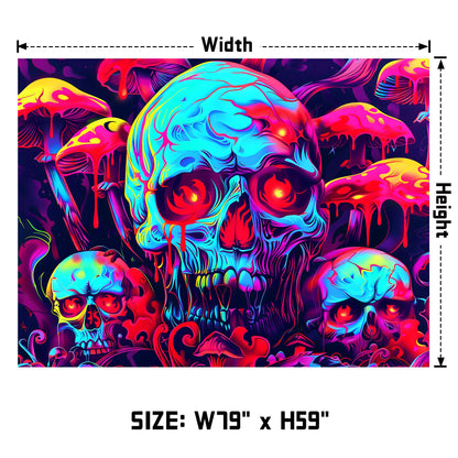 AOHMPT Blacklight Skeleton Tapestry - 79x59in UV Reactive Halloween Tapestry, Neon Melting Skulls Psychedelic Mushroom Wall Hanging, Trippy Glow in The Dark Aesthetic Room Decor for Bedroom