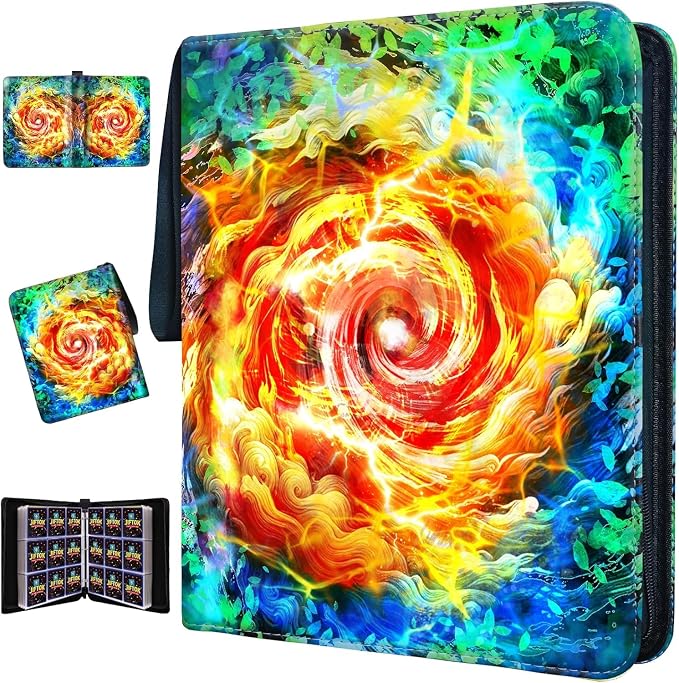 Trading Card Binder for TCG Cards, 9-Pocket Portable Card Collector Ablum Holder Book Fits 900 Cards with 50 Removable Sleeve, Waterproof Card Binder Display Storage Carrying Cases for TCG-Storm