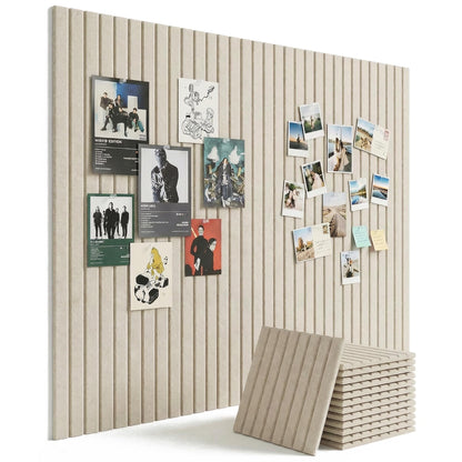 Aothia 12-Pack Felt Bulletin Board Tiles 48"x36", Modular Pin Board for Smooth Walls, Cork Board Alternative for Notes & Photos, 0.35" Thick, 70 Adhesive Tabs & 40 Pins, Oatmeal