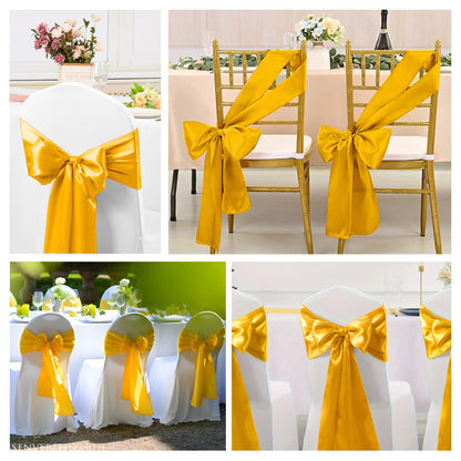 WASIRL Satin Chair Sashes Bows 50 pcs Chair Ribbon Sashes for Wedding Party Reception Events Banquets Hotel Event Chairs Decoration（Gold 7x108 inch）