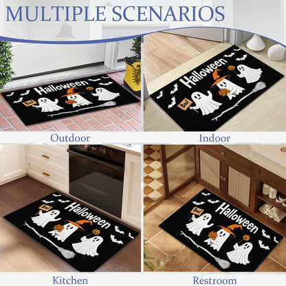 CXULIN Cute Ghosts Door Mats Indoor,Halloween Black Bats Front Door Mat Non-Slip Low Profile Welcome Mat for Outdoor Entrance Indoor Rug Mat Home Patio, Porch, Hallways Floor 30 x 17 Inch