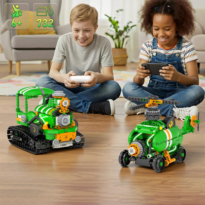 QHECTTY STEM Robot Building Kits for Kids 6-14, 5in1 Remote & APP Controlled STEM Tractor/Frog/Robot Building Toys, 732 Pcs Educational Building Block Sets for Kids, Erector Sets Gifts for Boys Girls
