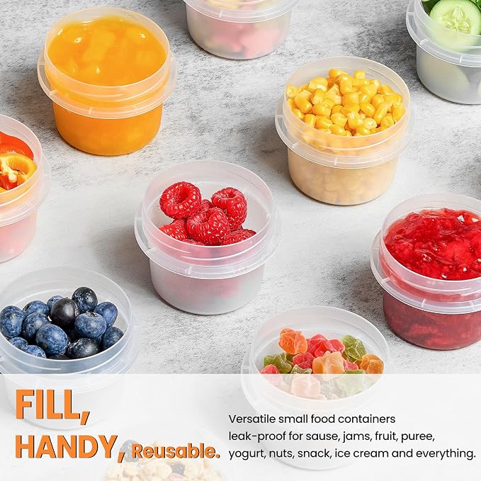 TUZAZO 12 Pack - 4 Oz Food Storage Containers with Screw Lids, Airtight Plastic Small Freezer Storage Container for Ice Cream, Overnight Oats, Snack, Soup, Portion and Meal Prep Container