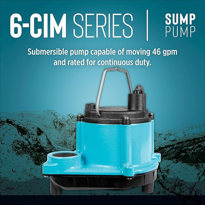 Little Giant 6-CIM-R 115-Volt, 1/3 HP, 2750 GPH Manual (No Switch) Submersible Sump Pump for Sump Systems and General Dewatering, 10-Ft. Cord, Blue, 506271