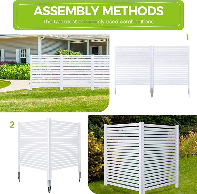 Modern White Vinyl Pool Equipment Enclosure Fence 36" W X 45" H 2 Panels with Metal Stake