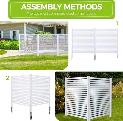 Modern White Vinyl Pool Equipment Enclosure Fence 36" W X 45" H 2 Panels with Metal Stake