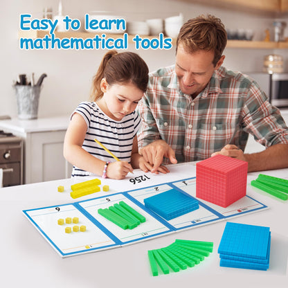 XYGROOW Math Manipulatives for Kids Aged 3+.Base Ten Blocks with Place Value Chart - Plastic Math Cubes to Help Educate Kindergarten Teachers.133 PCS