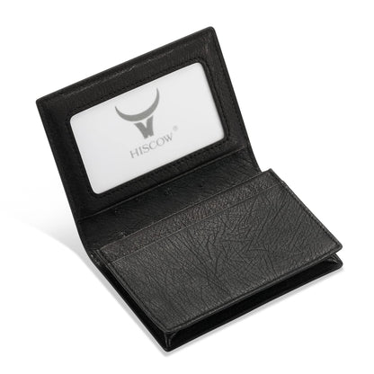 HISCOW Leather Business Card Case Holder for Men & Women, Italian Calfskin (Ostrich Black)
