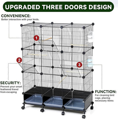 VISCOO Encrypted Bird Cage (46" x 36" x 12"), with Wooden Perches, Metal Parakeet Cage with Slide-Out Tray, Water Bottle&Feeder, Bird Cages for Parrot,Parakeets,Cockatiel,Small Mid-Sized Birds