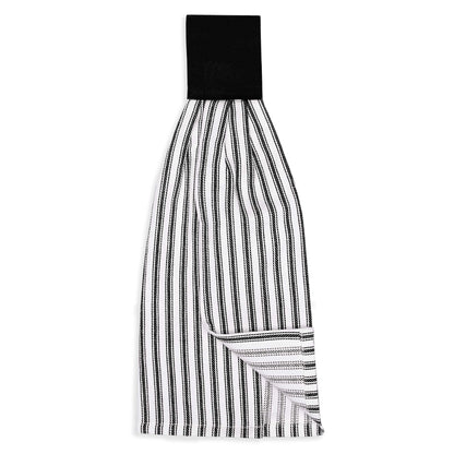 Cackleberry Home Black and White Ticking Stripe Hanging Kitchen Dish Hand Towel Cotton with Button Accent, Set of 2