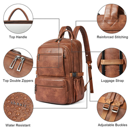 Shrrie 17 Inch Laptop Leather Backpack Work Laptop Backpack Purse for Women Mens Travel Back Pack Large Capacity for Business College Women Convertible Tote Brown Backpack Computer Purse