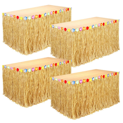 4 Pack Table Skirt Luau Party Decorations, Flower 53.2" X 29.5" Grass Table Skirts for Luau Party Summer Tropical Hawaiian Party Decorations (B-4 Pack)