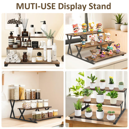 KALYLOC 3 Tier Cupcake Stand, Wooden Risers Dessert Table Display Set, Rustic Tiered Tray Stand Cupcake Tower for Party Farmers Market Wedding Birthday Baby Shower (Brown, X-Shape)