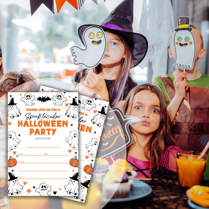 XZMBQ Halloween Party Invitations – 20 Cute 4x6 Inch Cards with Envelopes, Ghost & Pumpkin Design, Halloween Invitation Kit for Trick-or-Treat or Costume Party.(178)