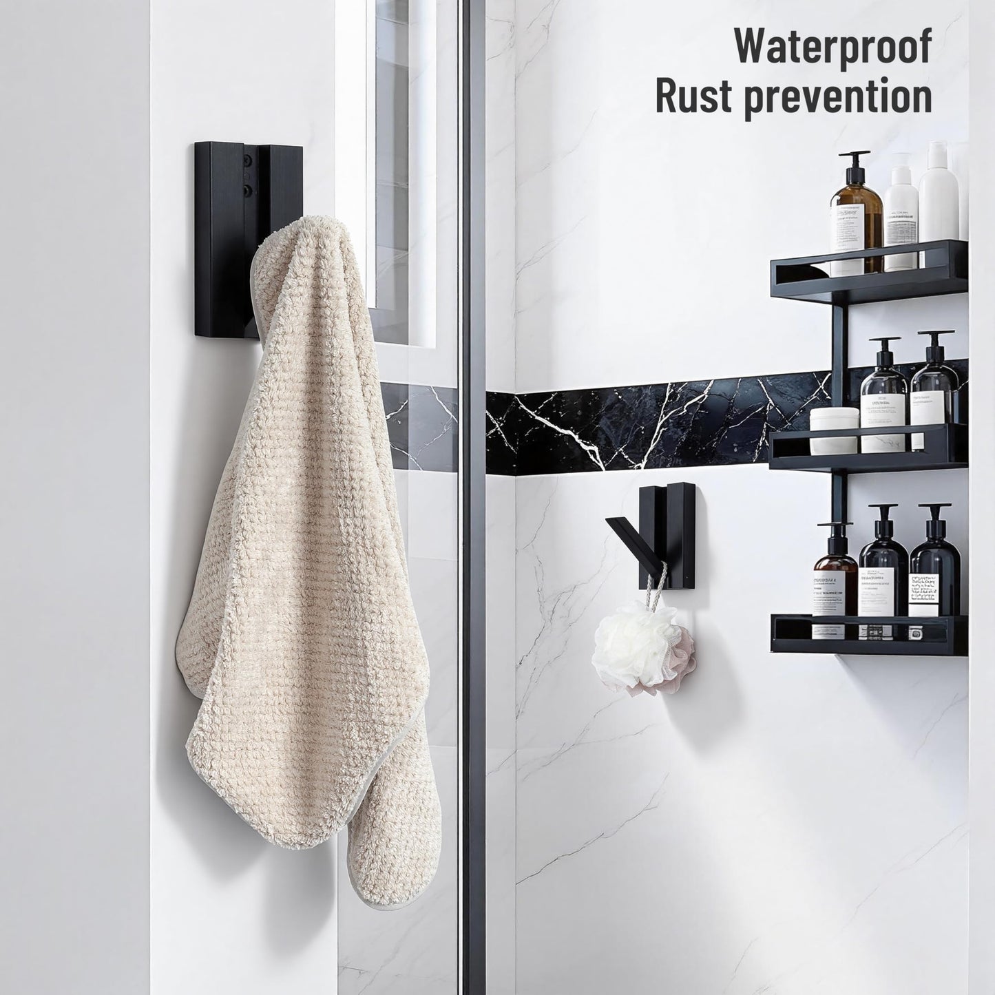KYIAANY Folding Wall Hooks 2Pack: Black Modern Wooden Coat Hooks Mount for Heavy Duty Hanging Towels Backpack Bags Hats, Space Saving Minimalist Decorative Entryway Hanger for Aesthetic Homeowner
