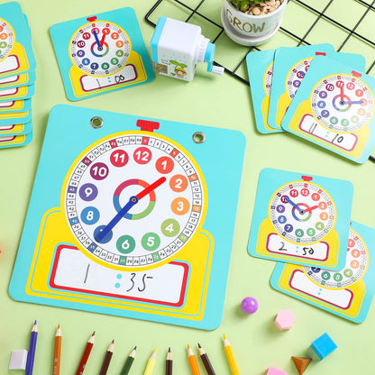 Junkin 25 Pcs Teaching Clock Kit, Learning Clocks for Kids Learning Time with Erasable Surface for Home School Classroom Supplies(Vivid Style)