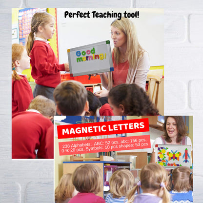 291Pcs ABC Magnets Board Magnetic Letters Numbers and Shapes Maker for Kids and Toddlers with Storage Double-Side Drawing Whiteboard Uppercase Lowercase Foam Alphabets Games Set