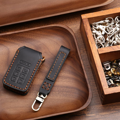 KEAIKE Key Fob Cover Fit for Honda Odyssey 2018-2024, 7 Buttons Leather Handmade Fob Case Cover Accessories with Keychain,360 Degree Protection,Black