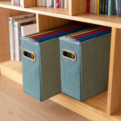 ComfortKeeper 4 Packs Letter Size File Organizer, File Folders Organizer, Fabric Storage Box, Collapsible Paper Organizer with Metal Handle, Smooth PVC Rails, Only Box (Green)