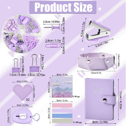 Purple Desk Accessories, 26Pcs Office Supplies and Desk Organizers, with Tape Dispenser, Stapler, Staple Remover Ect, Gift Box Packaging