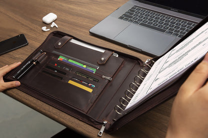 GZRHKJ Genuine Leather Business Check Binder, 7 Ring Checkbook Binder for Business Checks, Personalized Engraved Checkbooks, 600 Checks Capacity for 9 × 13 Inch Sheet (Dark Brown)