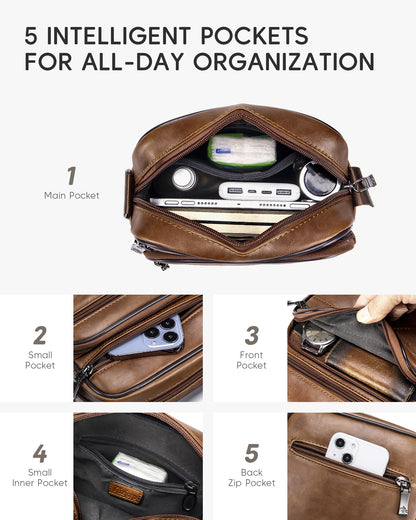 Nixjoro Vegan Leather Men Purse Small Messenger Cross Body Bag Satchel Sling Shoulder Bag for Work Business Travel, Brown