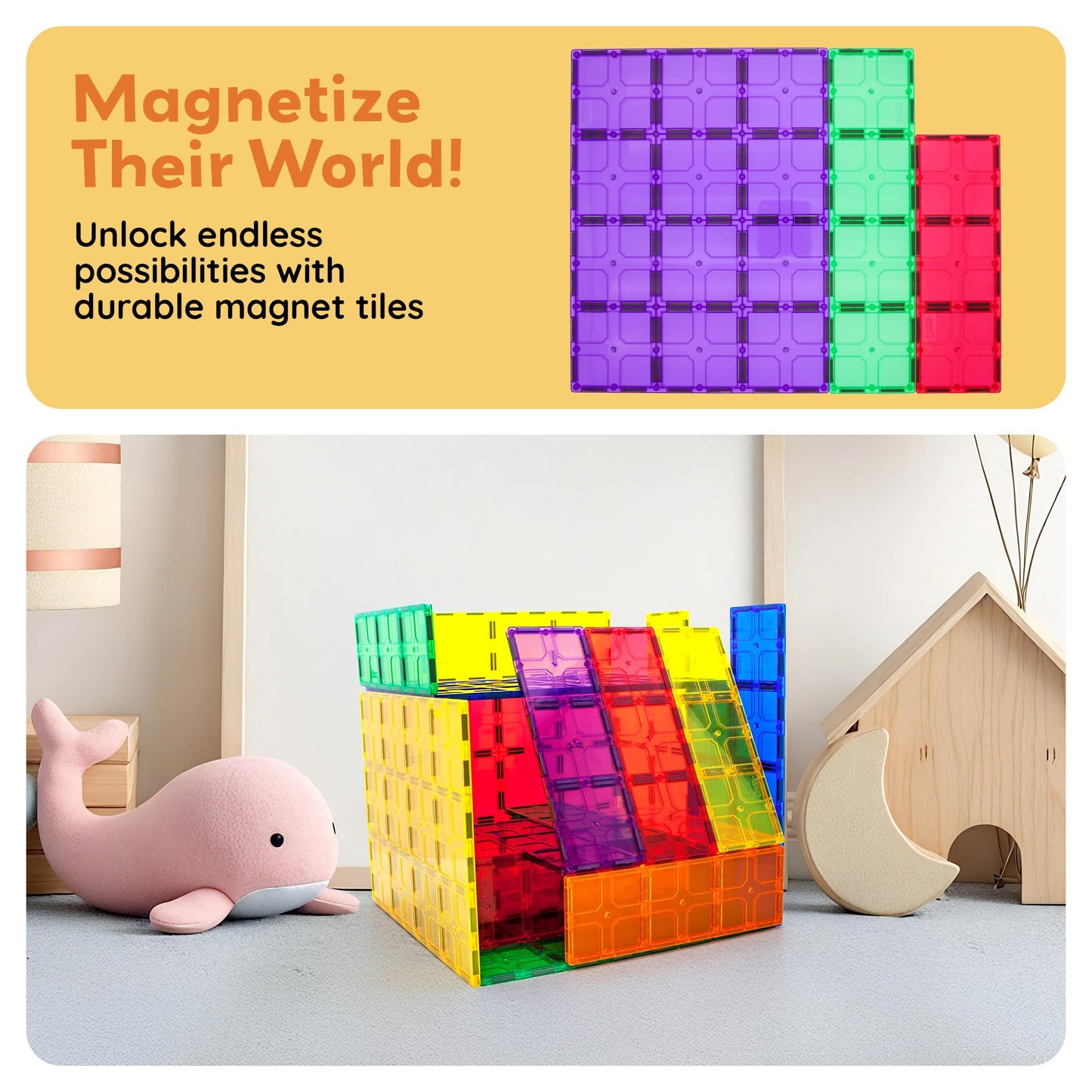 PicassoTiles Large Stabilizer Building Block Base Magnetic Building Block Tiles Jumbo XL Plate Foundation Kit Magnet Tile Stacking STEM Toy Set Compatible Education Construction Learning Square Set