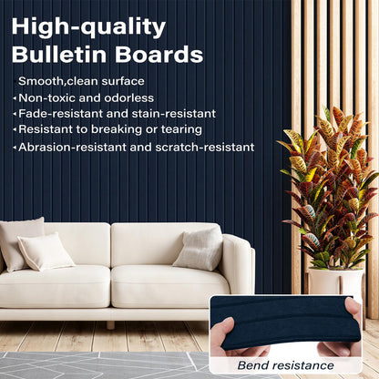 Large Felt Bulletin Board，47.2" x 35.4" 12 Pack Cork Board Alternative for Walls,Felt Wall Tiles for Office & Home Decor,Pin Board with 30 Pcs Pushpins and 72 Adhesive Tabs-Navy Blue