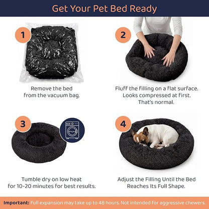 Donut Dog Bed - Premium Comfort for Anxiety Relief - Fluffy & Calming Design with Ultra-Plush Support | Cozy Round Dog Bed with Super Soft Circle Style (Black, Small)