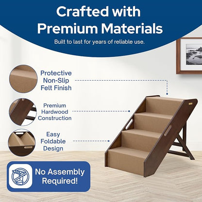 Stakmore Pet Steps with Solid Hardwood Construction and Foldable Design, Stairs for High Beds for Pets in All Life Stages, Espresso w/Brown Felt