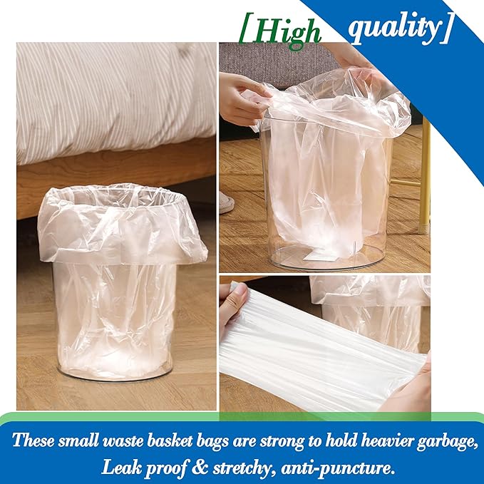 1.2 gallon trash can liners, Small clear Garbage Bags 300, Extra Strong 1.2 Gal